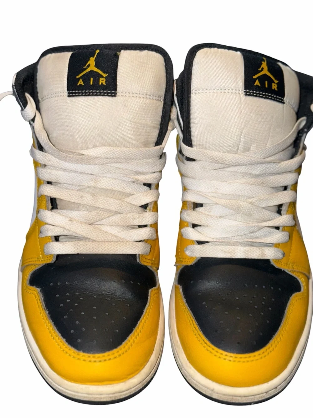 Jordan Mens High-Top Sneakers in White, Black & Yellow